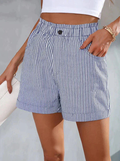 Damen Gestreifte Sommer-Shorts mit Elastikbund und Taschen