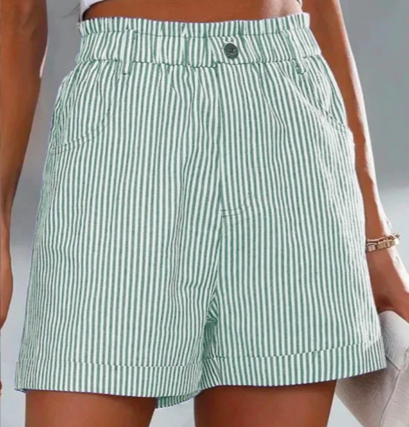 Damen Gestreifte Sommer-Shorts mit Elastikbund und Taschen