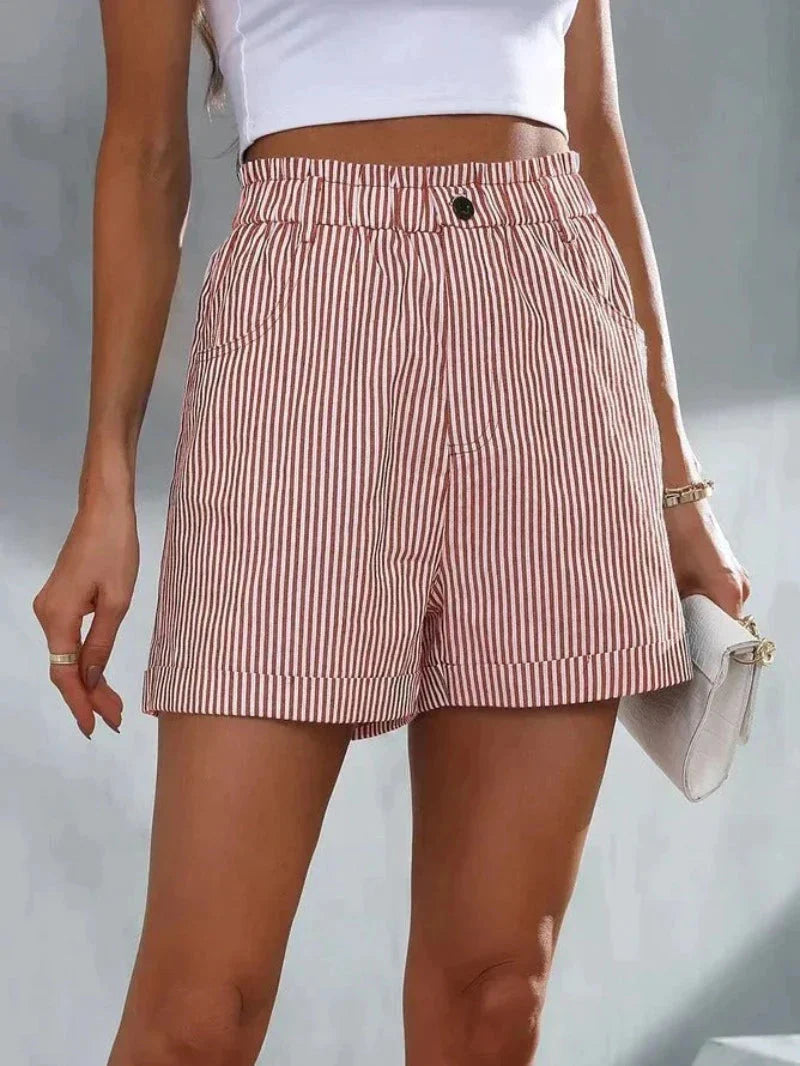Damen Gestreifte Sommer-Shorts mit Elastikbund und Taschen