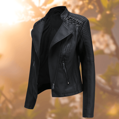 Klassische Damen-Lederjacke mit Reißverschluss und Zierdetails