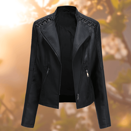 Klassische Damen-Lederjacke mit Reißverschluss und Zierdetails