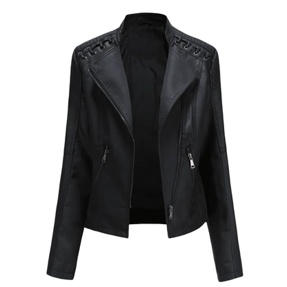 Klassische Damen-Lederjacke mit Reißverschluss und Zierdetails