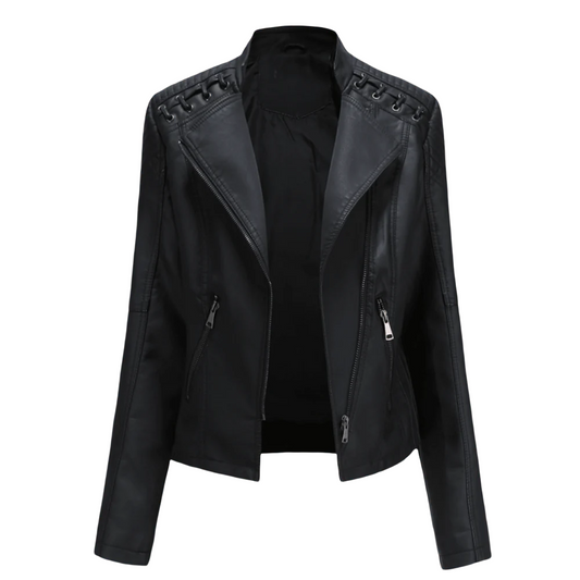 Klassische Damen-Lederjacke mit Reißverschluss und Zierdetails