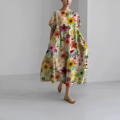 Locker geschnittenes Midikleid mit farbenfrohem Blumenprint