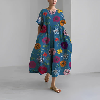 Locker geschnittenes Midikleid mit farbenfrohem Blumenprint