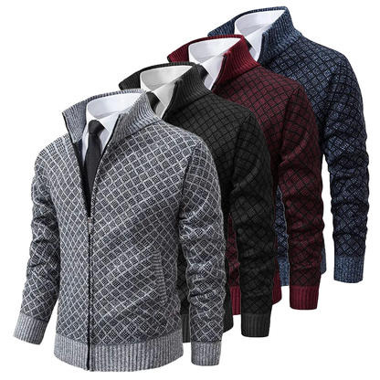 Gemustert Strickjacke mit Reißverschluss