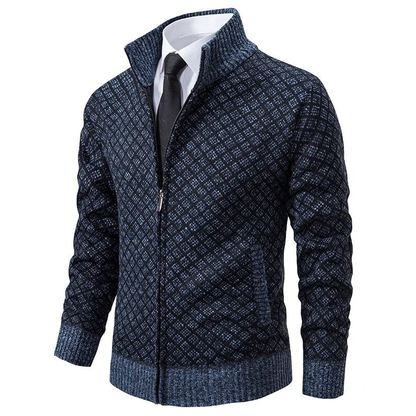 Gemustert Strickjacke mit Reißverschluss