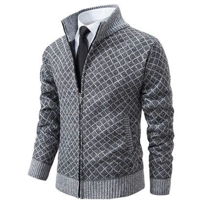 Gemustert Strickjacke mit Reißverschluss