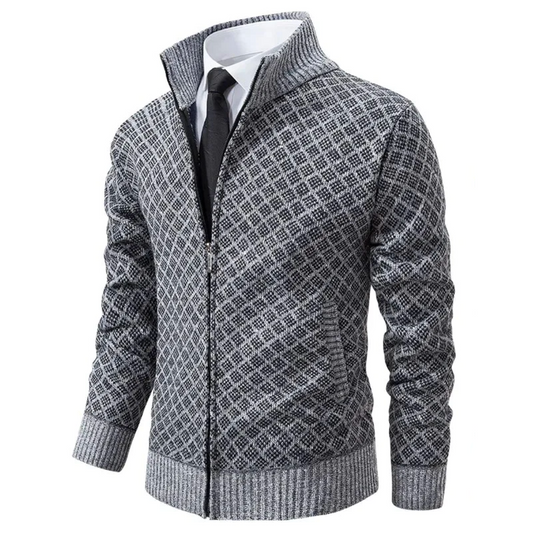 Gemustert Strickjacke mit Reißverschluss