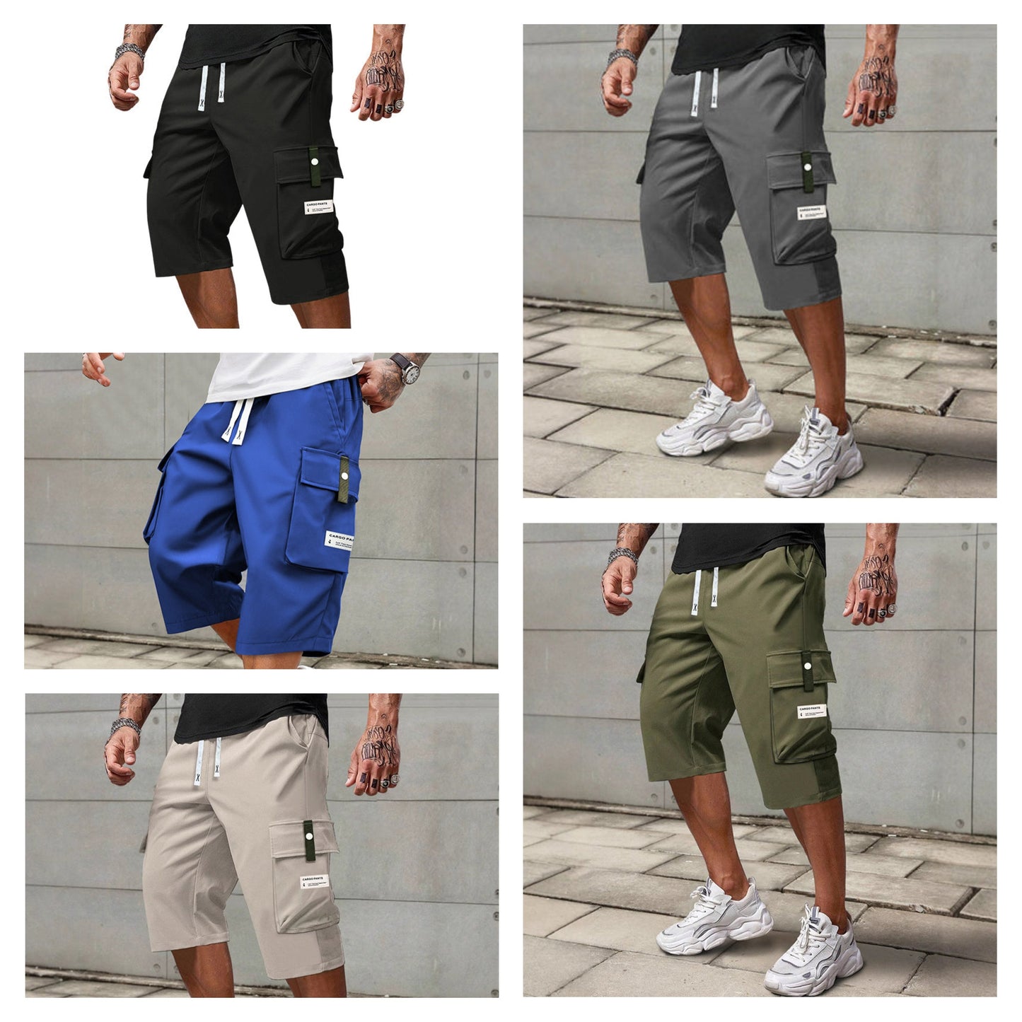 Lässige Herren-Capri-Cargohose mit Kordelzug