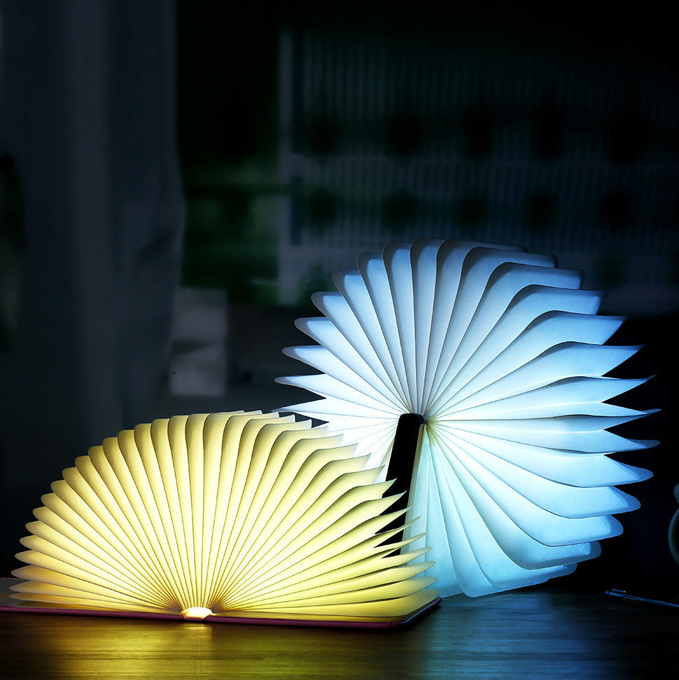 LED Buchlampe Holz Faltbar USB wiederaufladbar RGB Warmlicht