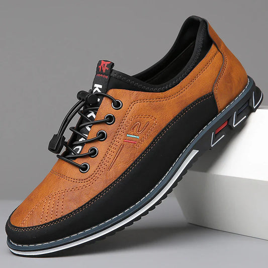 Herren Freizeit-Ledersneaker mit Kontrastsohle und Ziernähten