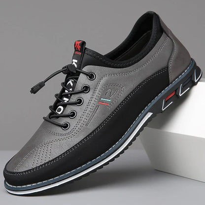 Herren Freizeit-Ledersneaker mit Kontrastsohle und Ziernähten