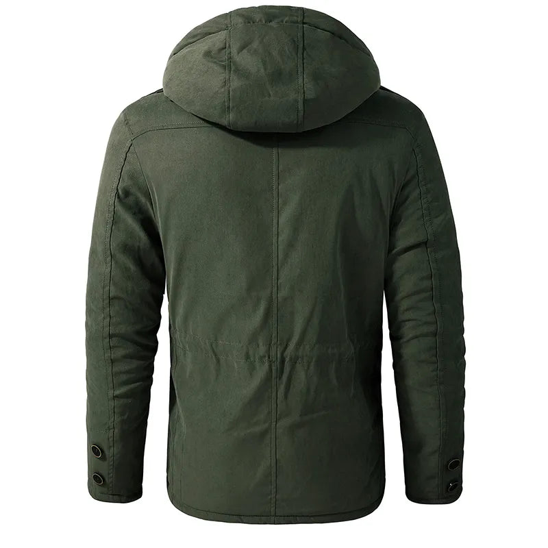 Gefütterte Herren-Winterjacke mit Kapuze und funktionalen Taschen