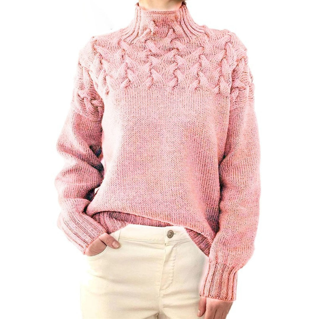 Damen Rollkragenpullover mit Zopfmuster