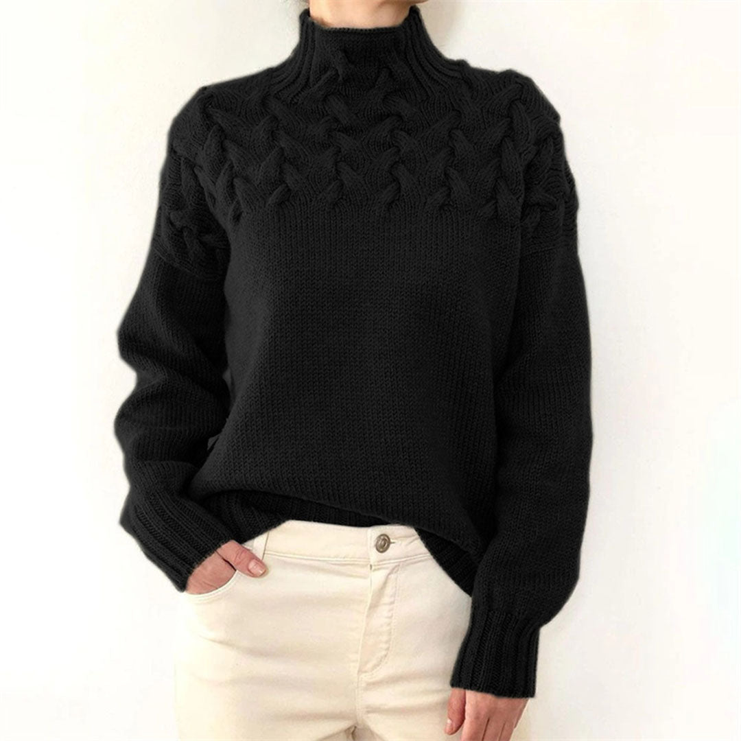 Damen Rollkragenpullover mit Zopfmuster