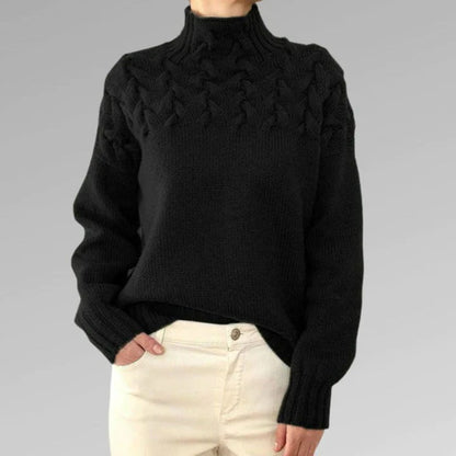 Damen Rollkragenpullover mit Zopfmuster