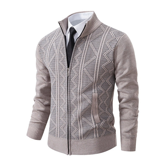 Herren Strickjacke mit Reißverschluss und Muster für Frühling
