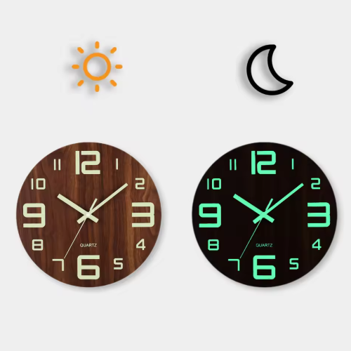 Holz Wanduhr mit Nachtleuchtfunktion