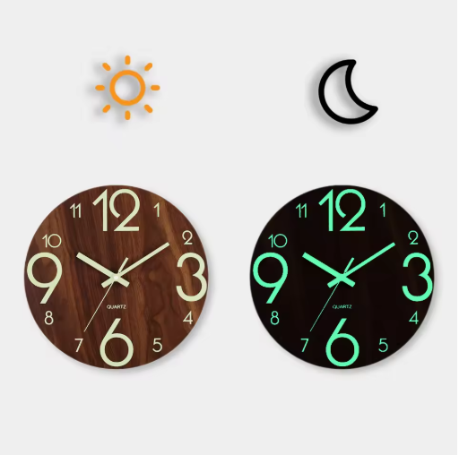 Holz Wanduhr mit Nachtleuchtfunktion