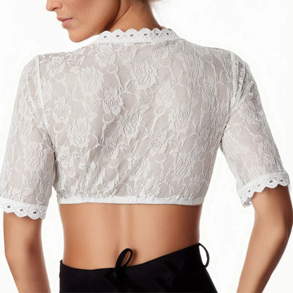 Spitzen-Dirndlbluse mit V-Ausschnitt im Crop-Stil