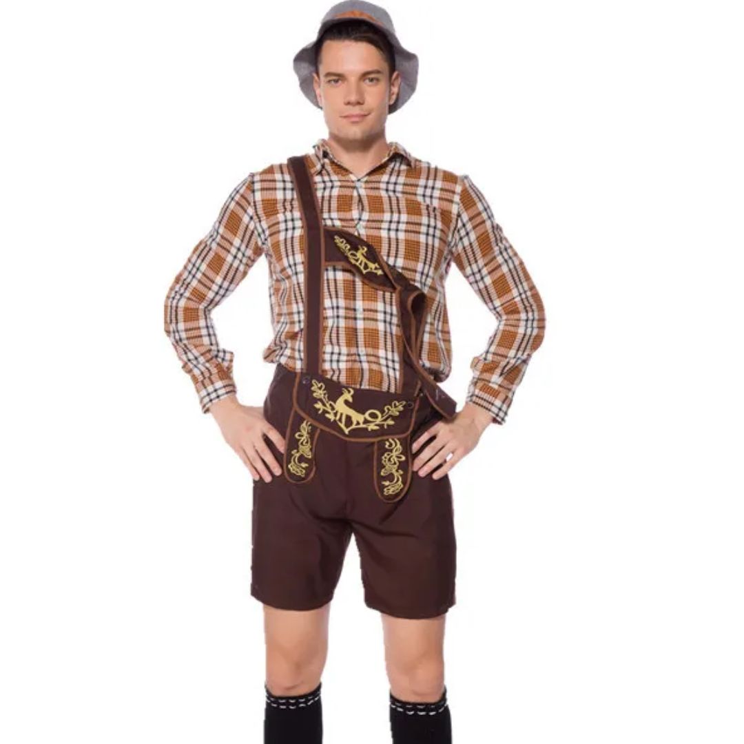 Traditionelles Herren-Oktoberfestkostüm mit kariertem Hemd
