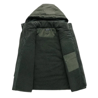 Gefütterte Herren-Winterjacke mit Kapuze und funktionalen Taschen