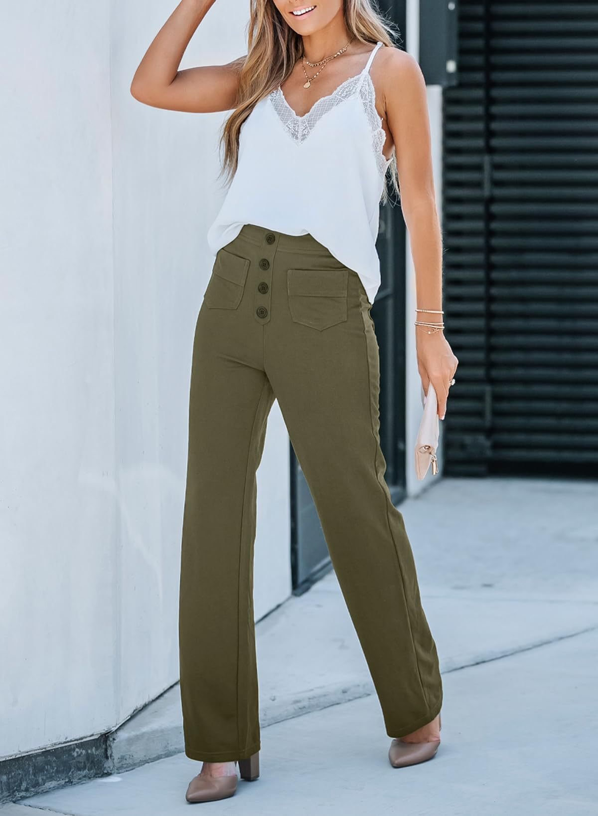 Damen Casual Hohe Taille Stretch-Hose