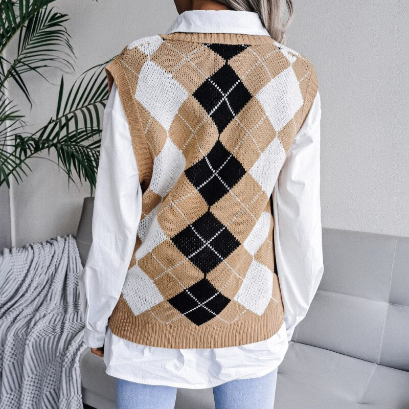 Damen Pullunder Argyle Muster Strick
