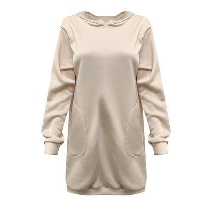 Hoodiekleid für Damen mit Kapuze und langen Ärmeln aus Baumwolle