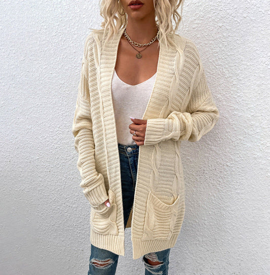 Damen Strickjacke Frühling Oversize mit Taschen aus Baumwollmischung