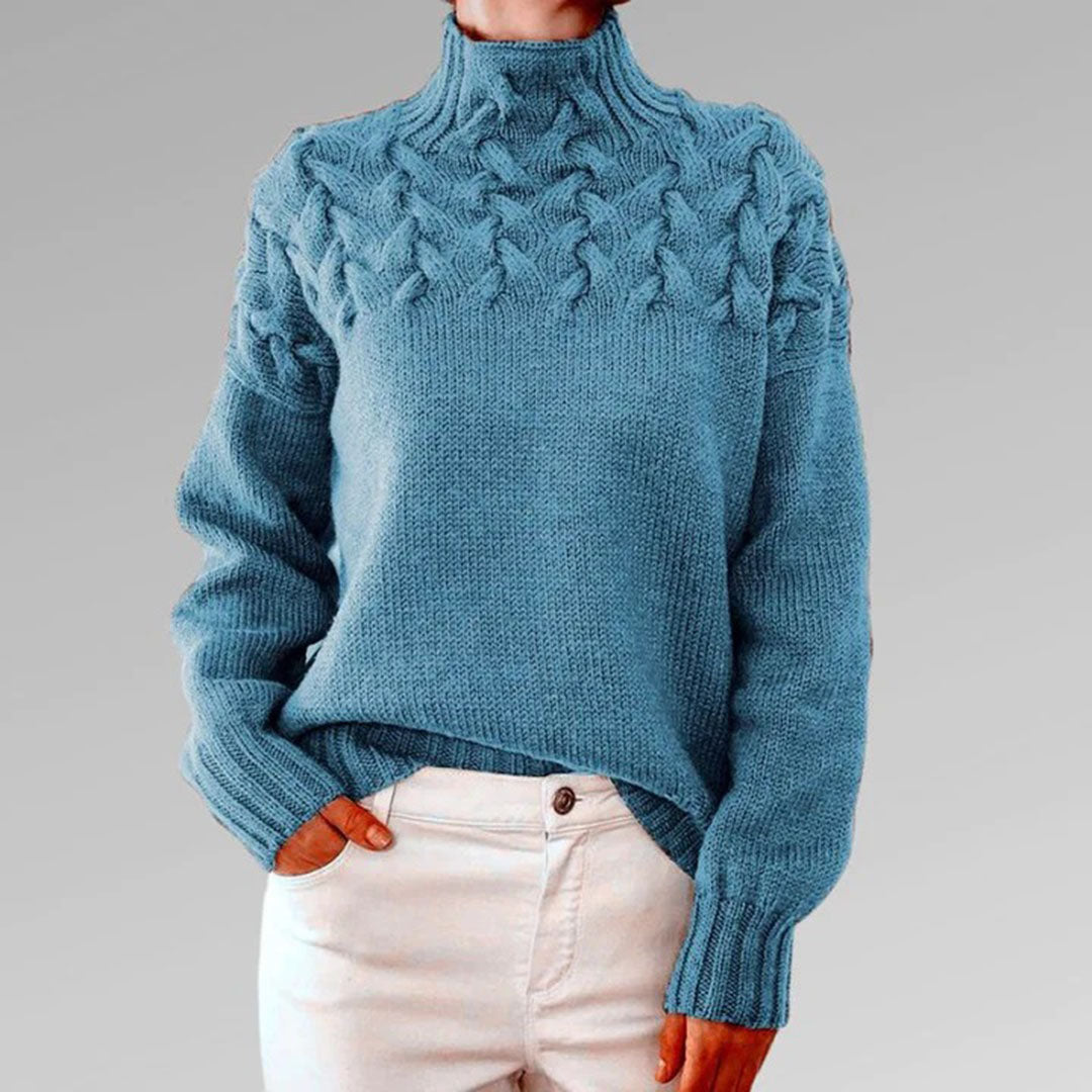 Damen Rollkragenpullover mit Zopfmuster