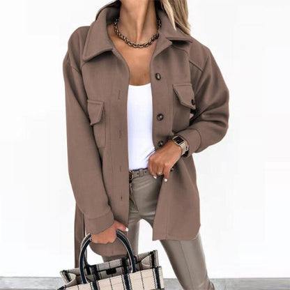 Damen Oversize Hemdjacke aus Fleece mit Brusttaschen