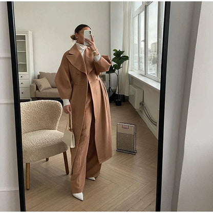 Langer Damen Mantel Elegant Herbstmode mit Gürtel
