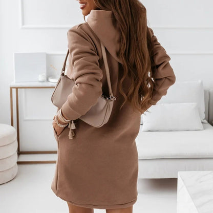 Hoodiekleid für Damen mit Kapuze und langen Ärmeln aus Baumwolle