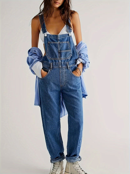 Damen Jeans Jumpsuit aus Denim mit lockerer Passform und Taschen