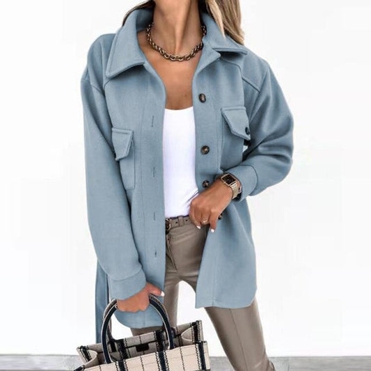 Damen Oversize Hemdjacke aus Fleece mit Brusttaschen