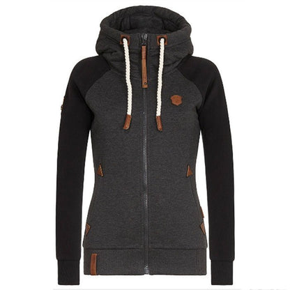 Damen-Kapuzenjacke mit Reißverschluss und Kontrastelementen