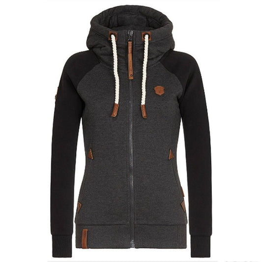 Damen-Kapuzenjacke mit Reißverschluss und Kontrastelementen