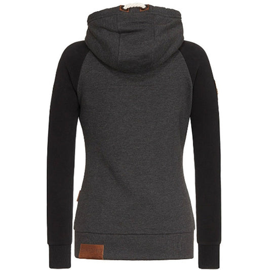 Damen-Kapuzenjacke mit Reißverschluss und Kontrastelementen