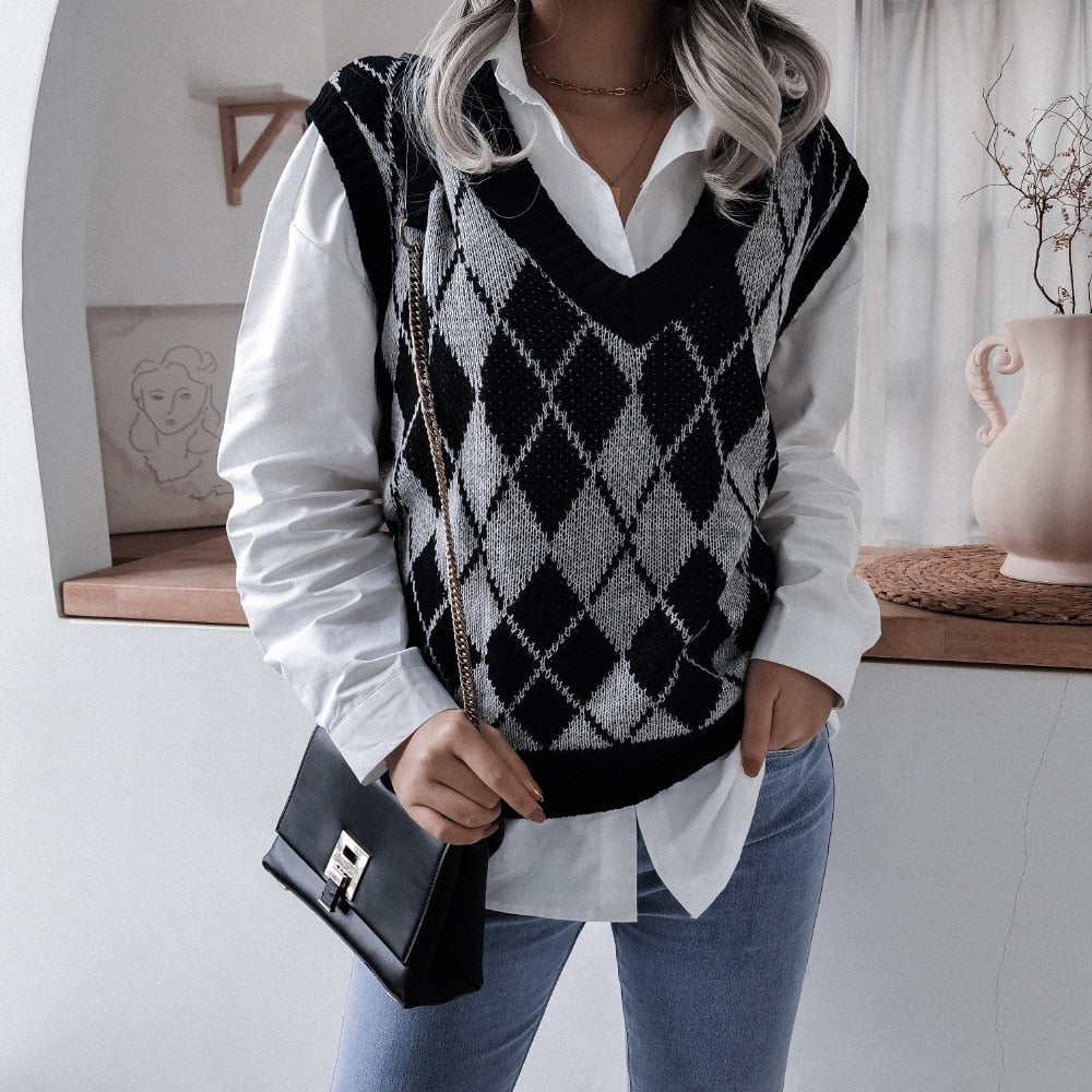 Damen Pullunder Argyle Muster Strick