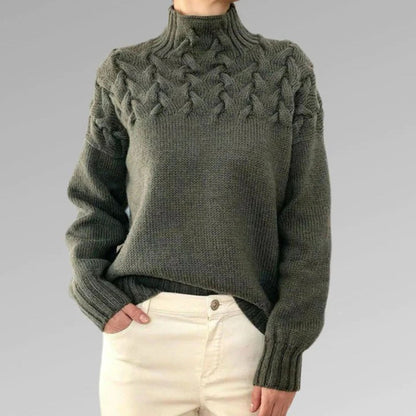 Damen Rollkragenpullover mit Zopfmuster