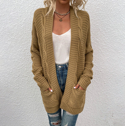 Damen Strickjacke Frühling Oversize mit Taschen aus Baumwollmischung
