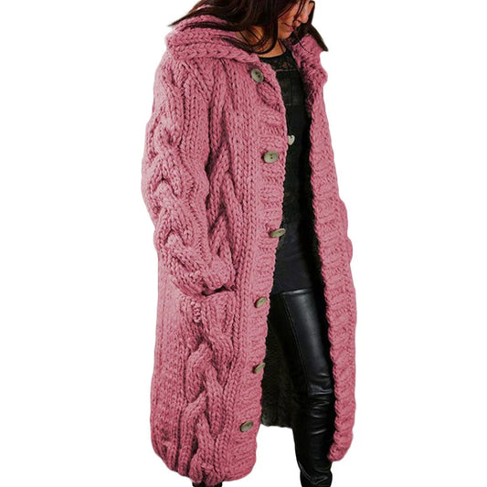 Lange Strickweste mit Kapuze im Grobstrickdesign für Damen