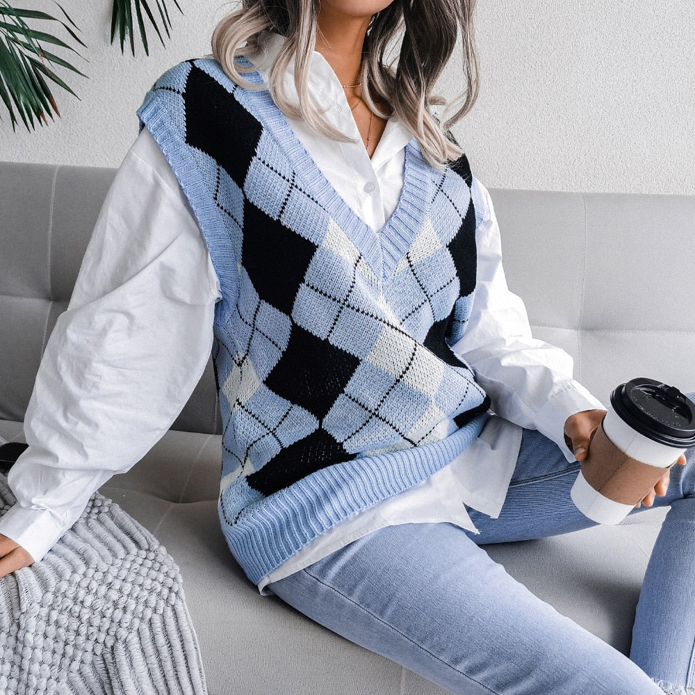 Damen Pullunder Argyle Muster Strick