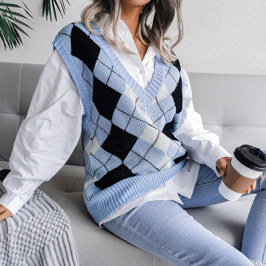 Damen Pullunder Argyle Muster Strick
