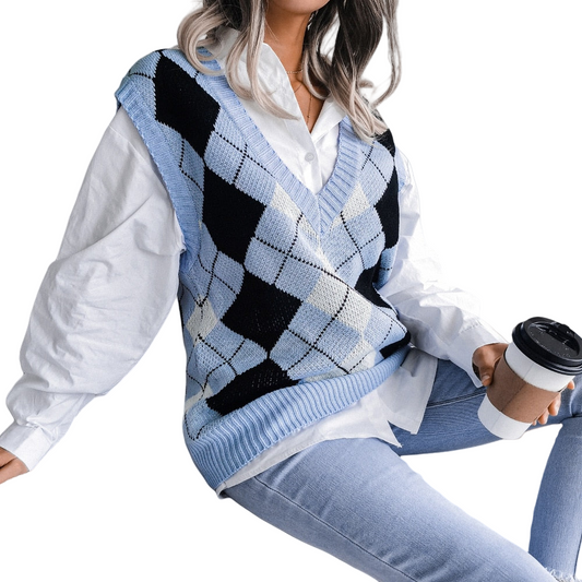 Damen Pullunder Argyle Muster Strick