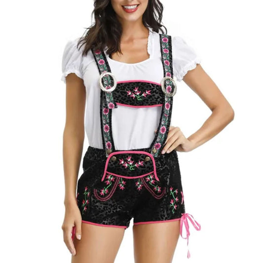 Oktoberfest-Trachtenkostüm mit Stickereien im Lederhosen-Stil für Damen