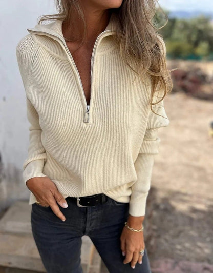 Damen Pullover halber Reißverschluss Strick