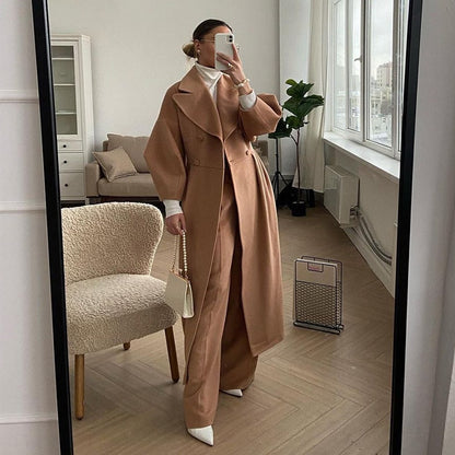 Langer Damen Mantel Elegant Herbstmode mit Gürtel